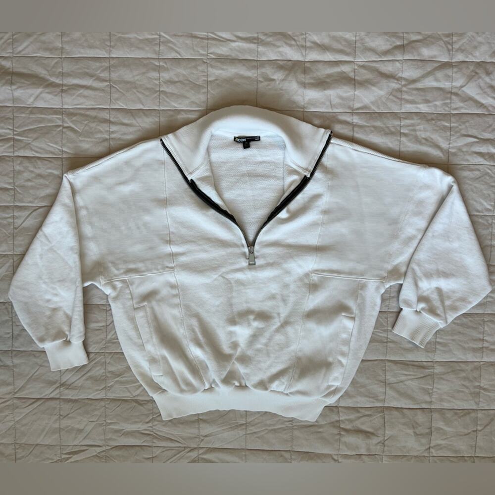 Mavi Icon Streetwear White Half Zip Pull Over Jacket Preppy Tennis Athleisure-XS